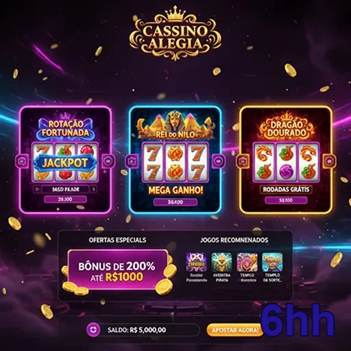 Jogos de cassino alegres no site 6hh, mostrando diversão e entretenimento.
